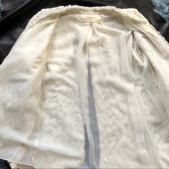 Zara Knit Jacket Sweater With Chiffon & Open Back - Picture 5 of 8